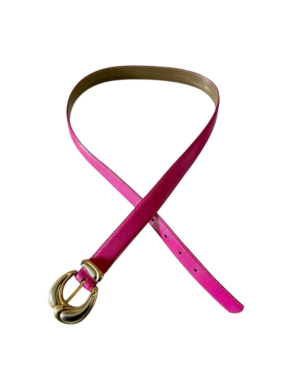 Vintage Liz Claiborne Italy Full Grain Leather Fuchsia Gold Buckle Belt Large